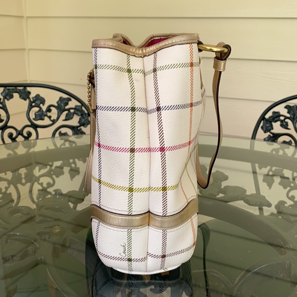 Coach Peyton Tattersall Plaid Cream Leather Tote - Picture 13 of 14